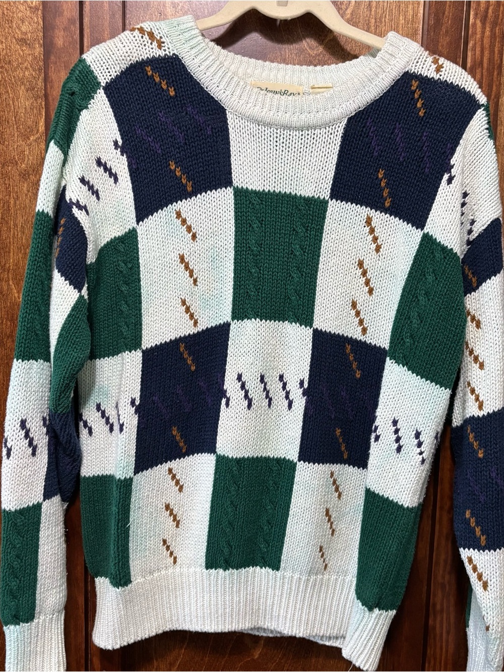 St. John’s Bay Classic Checker Knit Sweater - Green & Navy AS IS